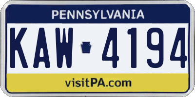 PA license plate KAW4194