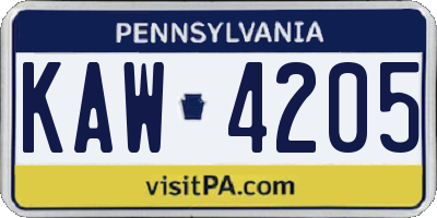 PA license plate KAW4205