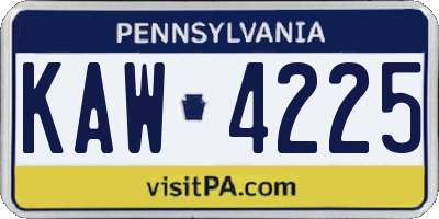 PA license plate KAW4225