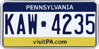 PA license plate KAW4235