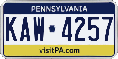 PA license plate KAW4257