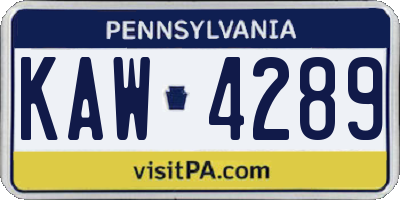 PA license plate KAW4289