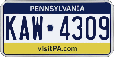 PA license plate KAW4309