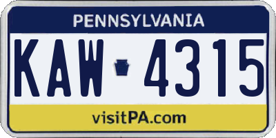 PA license plate KAW4315