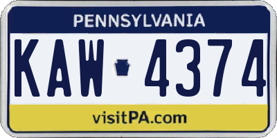 PA license plate KAW4374