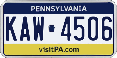 PA license plate KAW4506