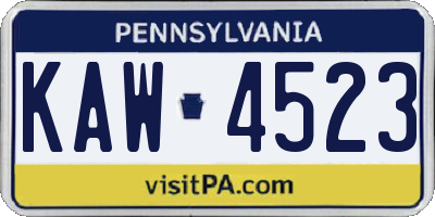 PA license plate KAW4523