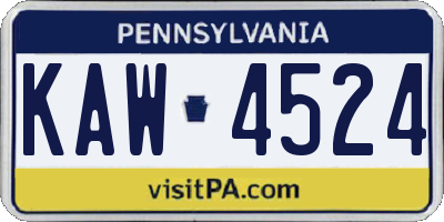 PA license plate KAW4524