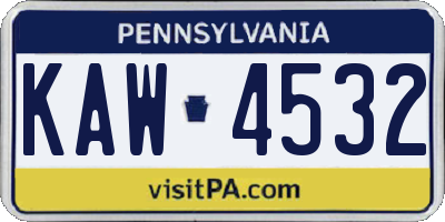 PA license plate KAW4532