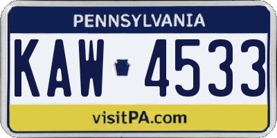 PA license plate KAW4533