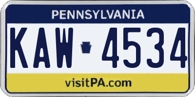 PA license plate KAW4534