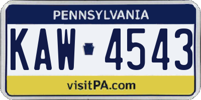 PA license plate KAW4543