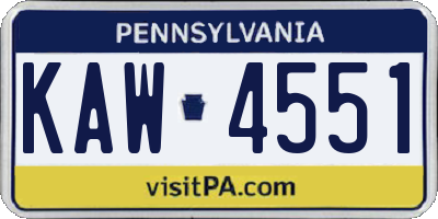 PA license plate KAW4551