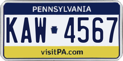 PA license plate KAW4567
