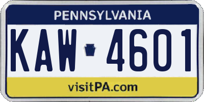 PA license plate KAW4601