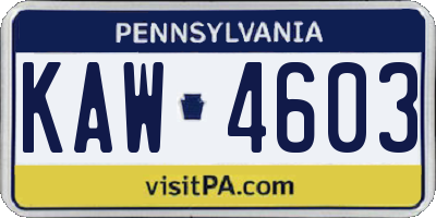 PA license plate KAW4603