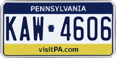 PA license plate KAW4606
