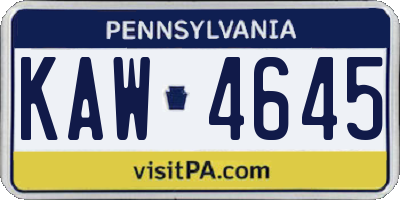 PA license plate KAW4645