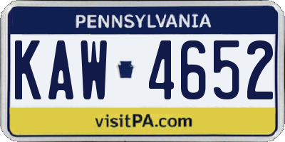 PA license plate KAW4652