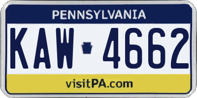 PA license plate KAW4662