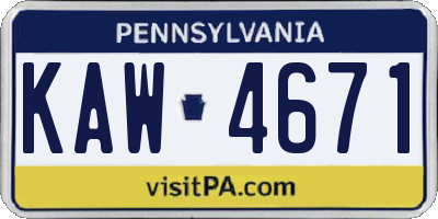 PA license plate KAW4671