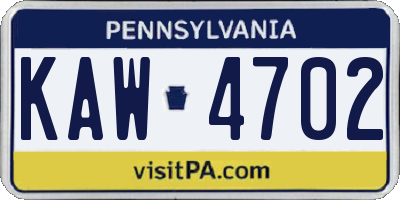 PA license plate KAW4702