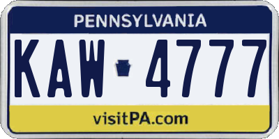 PA license plate KAW4777