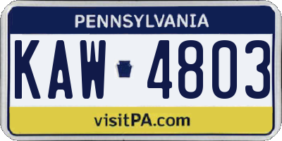 PA license plate KAW4803