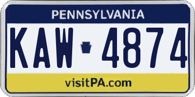 PA license plate KAW4874
