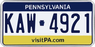 PA license plate KAW4921