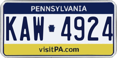 PA license plate KAW4924
