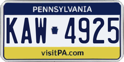 PA license plate KAW4925