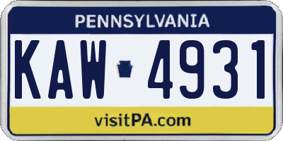 PA license plate KAW4931