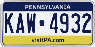 PA license plate KAW4932