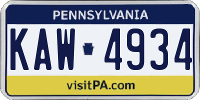 PA license plate KAW4934