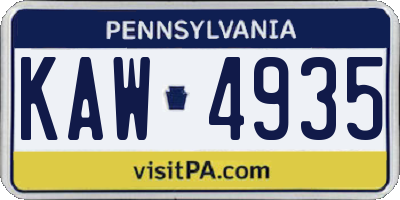 PA license plate KAW4935