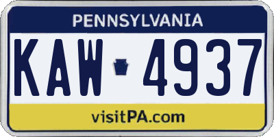 PA license plate KAW4937