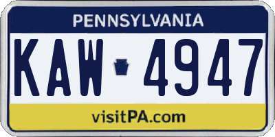 PA license plate KAW4947