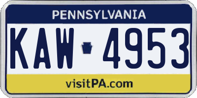 PA license plate KAW4953
