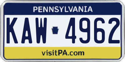PA license plate KAW4962