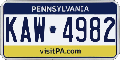 PA license plate KAW4982