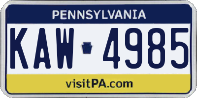 PA license plate KAW4985