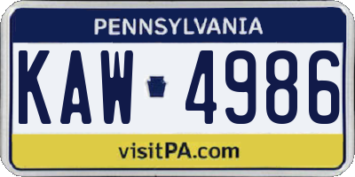 PA license plate KAW4986