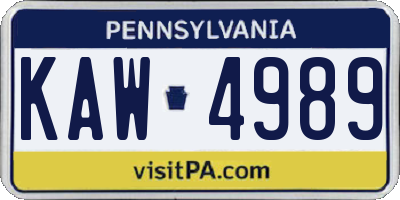 PA license plate KAW4989