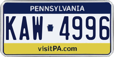 PA license plate KAW4996