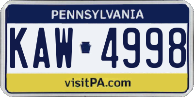 PA license plate KAW4998