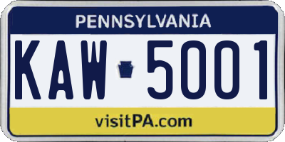 PA license plate KAW5001