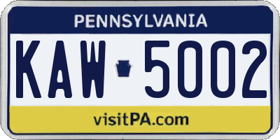 PA license plate KAW5002