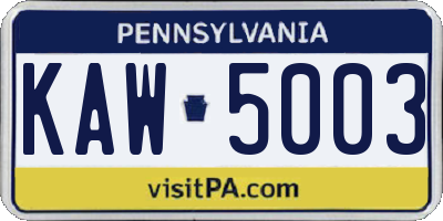 PA license plate KAW5003