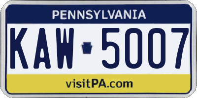 PA license plate KAW5007